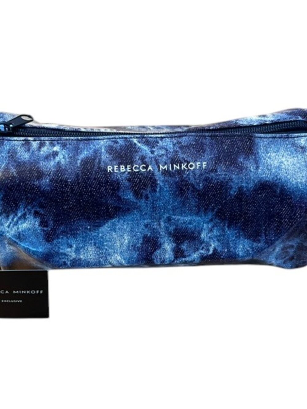 REBECCA MINKOFF Exclusive Denim Blue Tie Dye Cylinder Makeup Pouch NWT